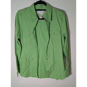 Real Comfort by Chadwicks Green Linen Blend Safari Shirt Utility Pockets SZ M